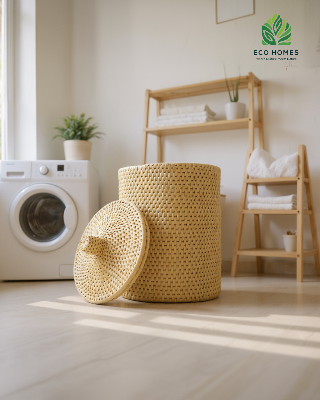 Cream Laundry Basket with Lid