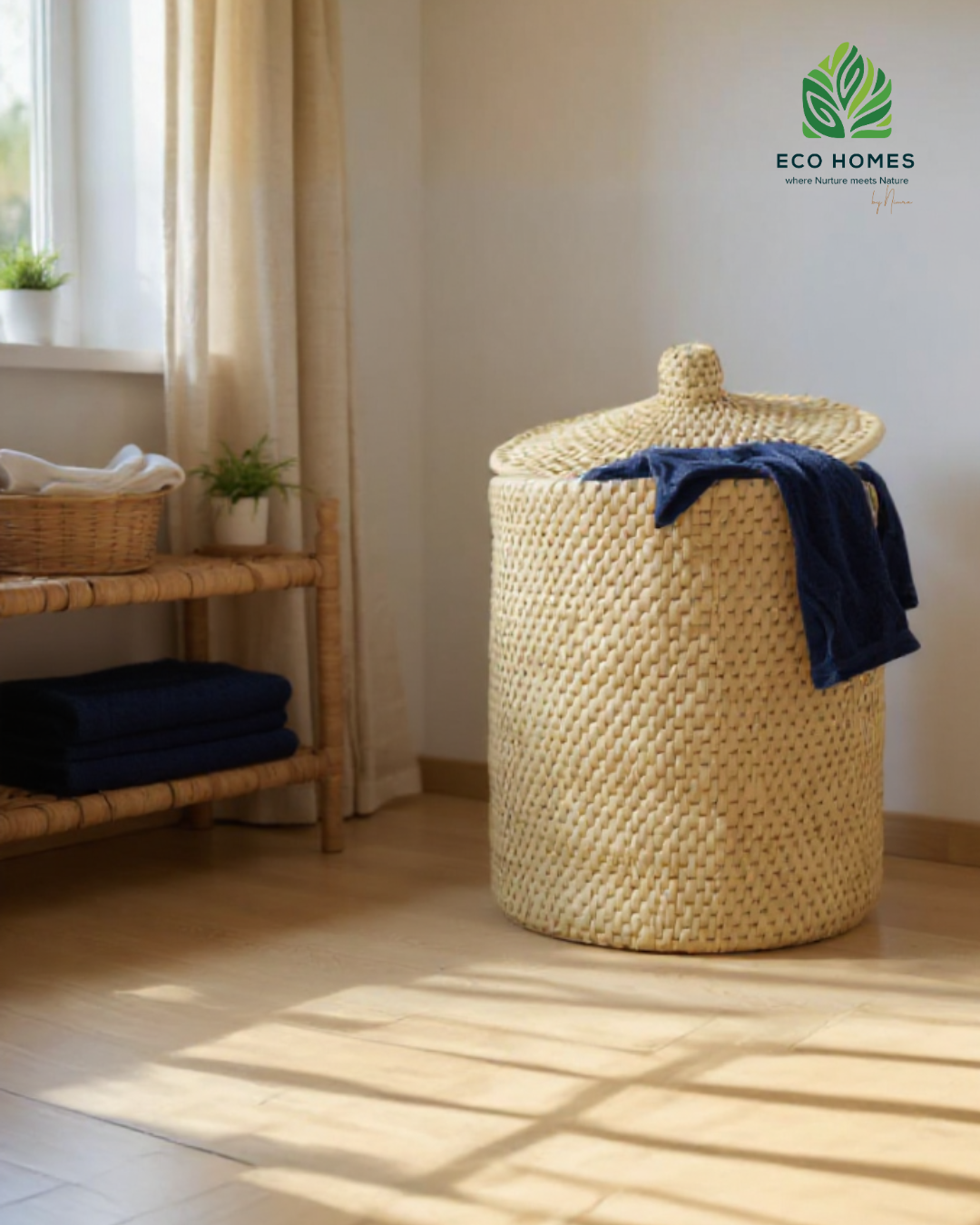 Cream Laundry Basket with Lid