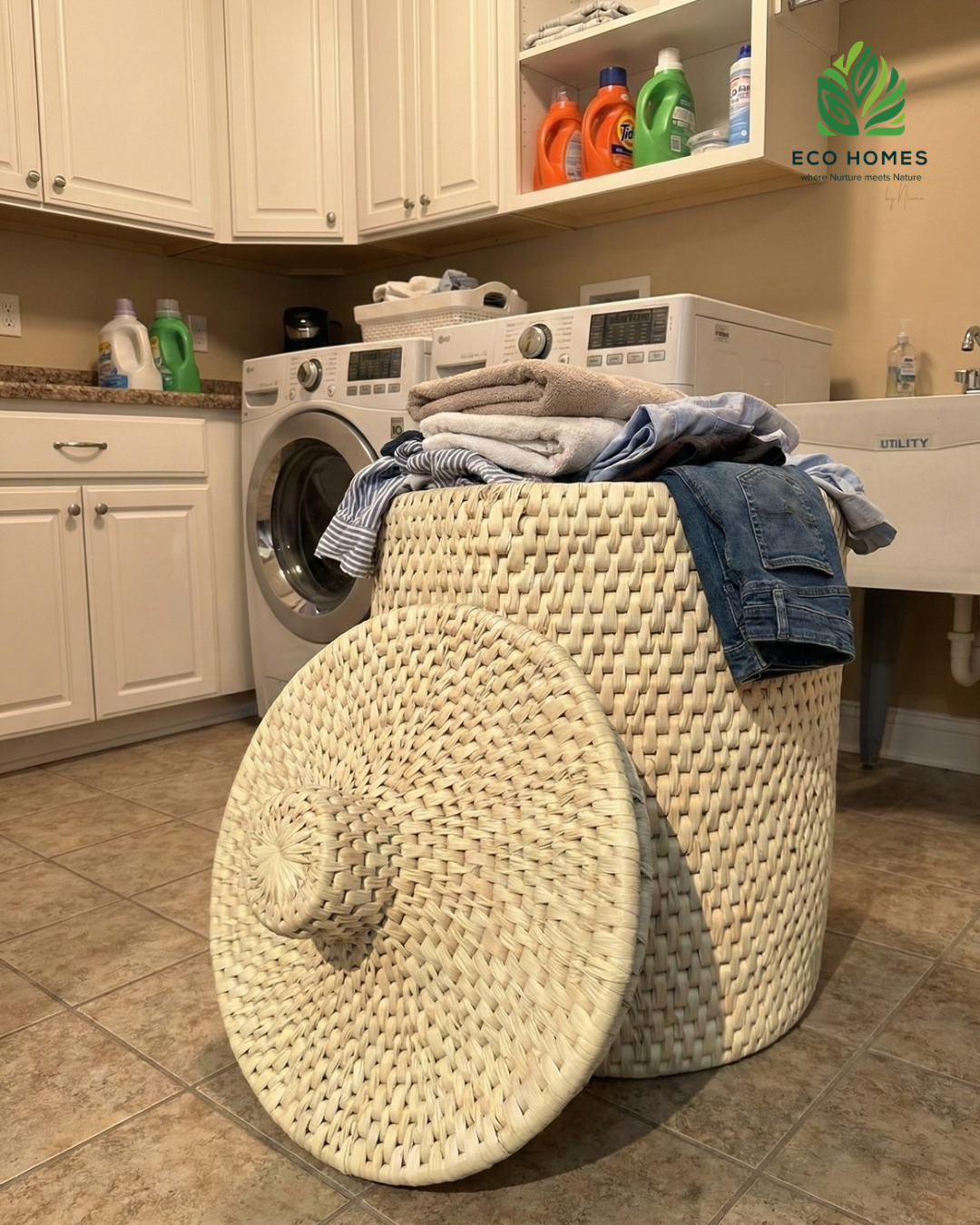 Premium Handwoven Natural Rattan Laundry Basket with Lid