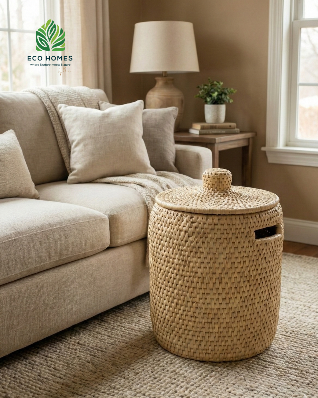 Premium Handwoven Natural Rattan Laundry Basket with Lid