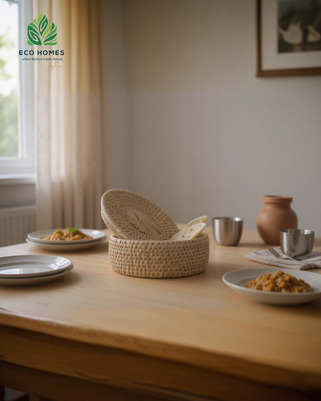 Beige Chapati Basket with Lid