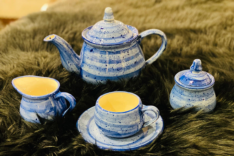 Blue Brushed Tea Set