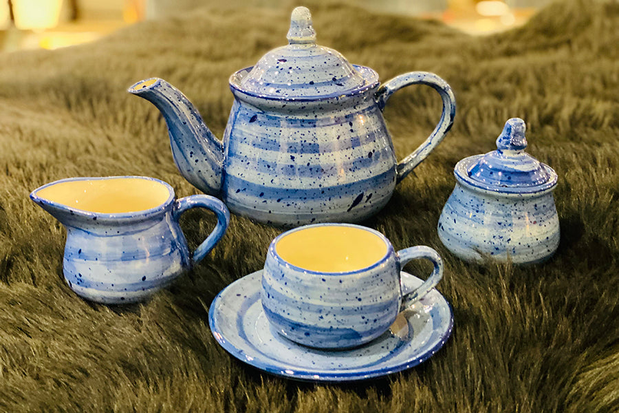 Blue Brushed Tea Set