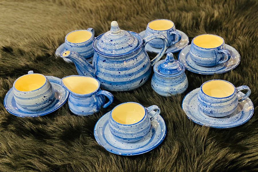 Blue Brushed Tea Set